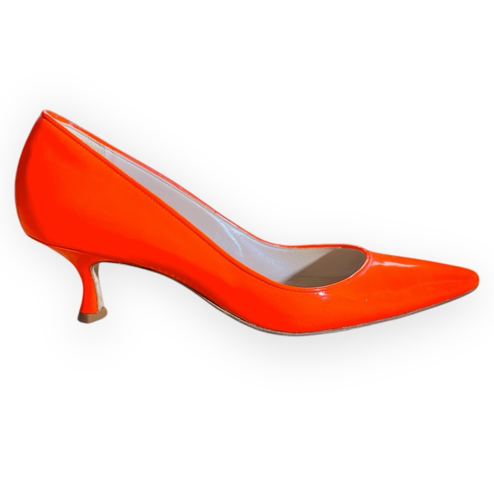Manolo Blahnik Patent Leather Neon Orange Kitten Heel Pumps Women - Size IT 37.5